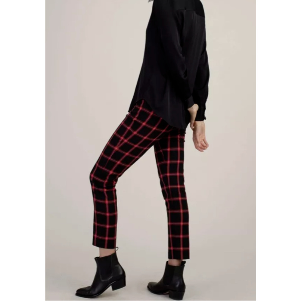 TRINA TURK Women’s Plaid Montebello Dress Ankle Pants Black & Red 6 Medium Prepp - Picture 3 of 11